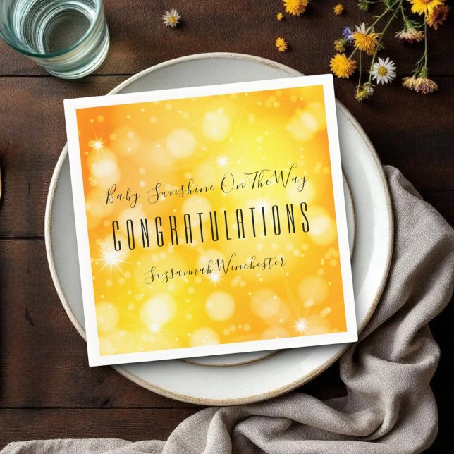 Gult Orange Könsneutralmall Babykläder Pappersservett (Easy to personalize template text paper napkin for any party special occasion. )