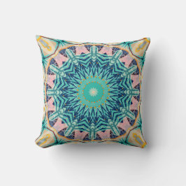 Gult-orange, mynt och rosa mandala. kudde