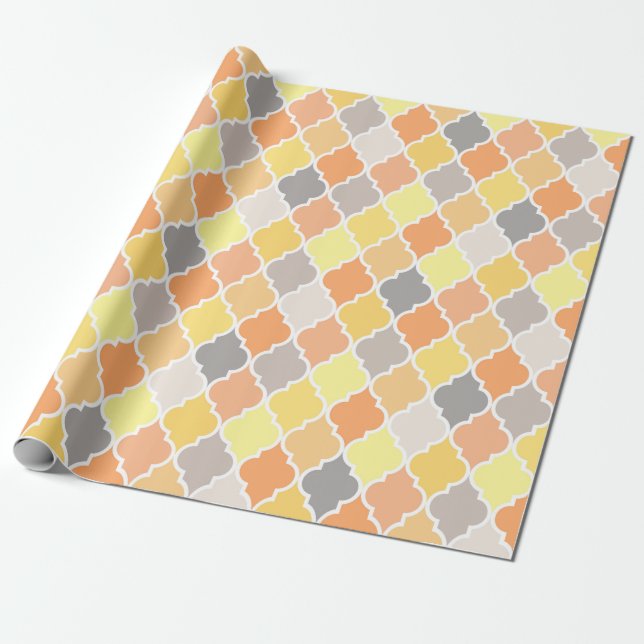 Gult, orange och grått quatrefoil mönster presentpapper (Utrullad)