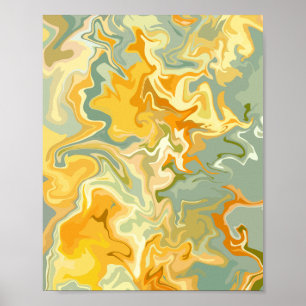 Gult, Orange och Grönt Abstrakt Fluid Art Poster