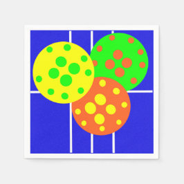 Gult, orange och grönt picklebullar på blå hotell pappersservett