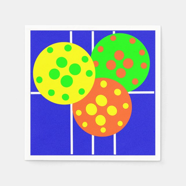 Gult, orange och grönt picklebullar på blå hotell pappersservett (Framsidan)