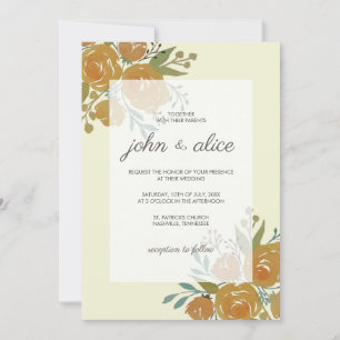 Gult Orange Peonies och Ro Bröllop Inbjudningar