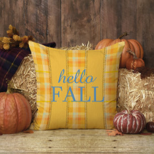 Gult Orange Play Gingham Family Namn Hej Fall Kudde
