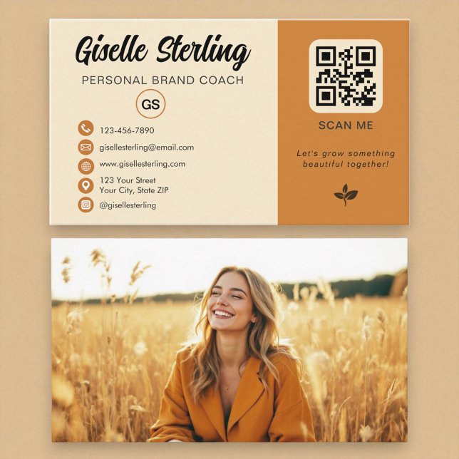 Gult Orange QR-kod Foto Monogram Social Media Visitkort (Skapare uppladdad)