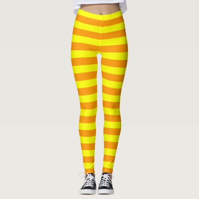 Gult Orange Rand Linjer Leggings (Framsida)