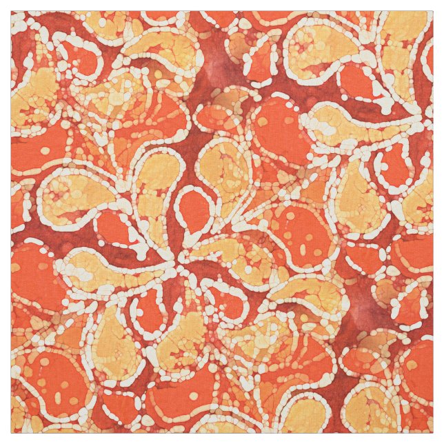 Gult Orange Red Bali Batik Stil Paisley Mönster Tyg (Provkarta)