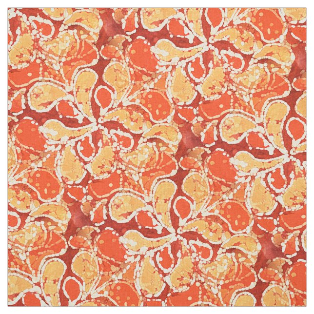 Gult Orange Red Bali Batik Stil Paisley Mönster Tyg (Provkarta)