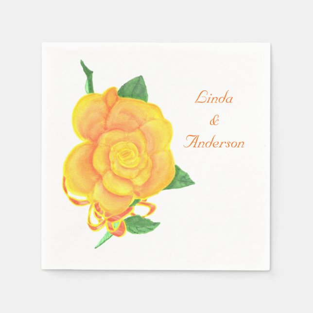 Gult Orange Ro, Ribbon, Namn Napkins Pappersservett (Framsidan)