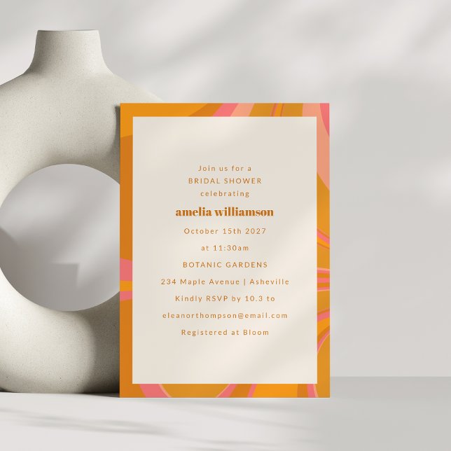 Gult Orange Rosa Abstrakt Marble Möhippa Inbjudningar (Skapare uppladdad)