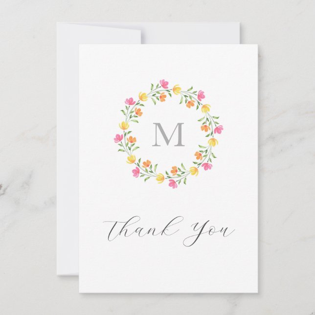 Gult, Orange, Rosa Vattenfärgad Blommigt Utandning Tack Kort (Framsida)
