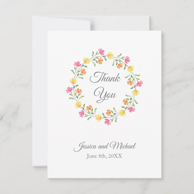 Gult, Orange, Rosa Vattenfärgad Blommigt Utandning Tack Kort (Framsida)