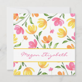 Gult Orange Rosa Vattenfärgens Blommigt Stems Möns Anteckningskort