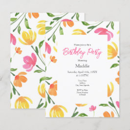 Gult Orange Rosa Vattenfärgens Blommigt Stems Möns Inbjudningar