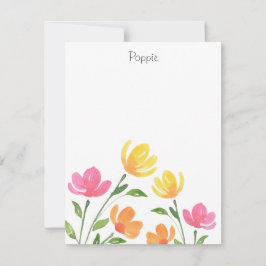 Gult, Orange, Rosa vattenfärgsmönster, Blommigt Anteckningskort
