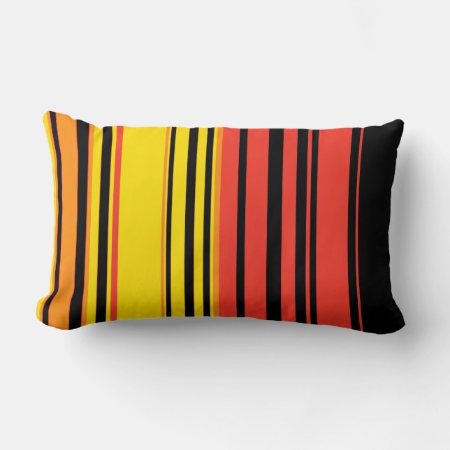 Gult, Orange, Svart Retro Rand Art-design Lumbarkudde (Framsida)