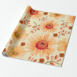 Gult Orange Terracotta Watercolor Blommigt Presentpapper