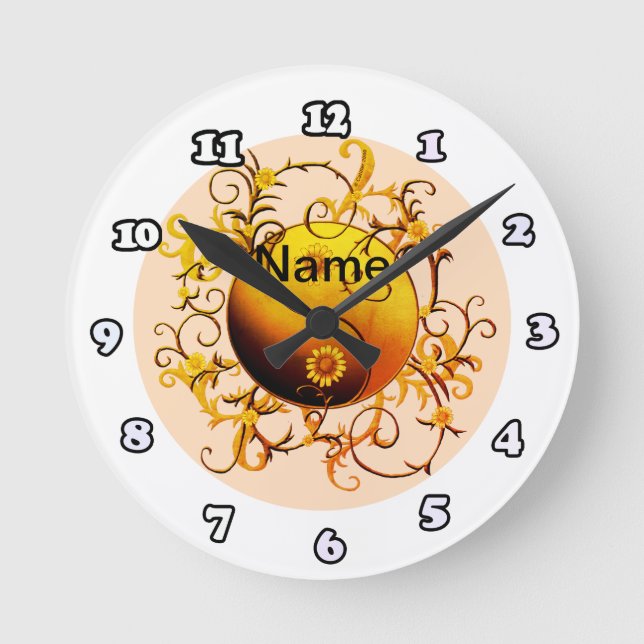 Gult orange Tribal Yin Yang, eget namn Rund Klocka (Framsida)
