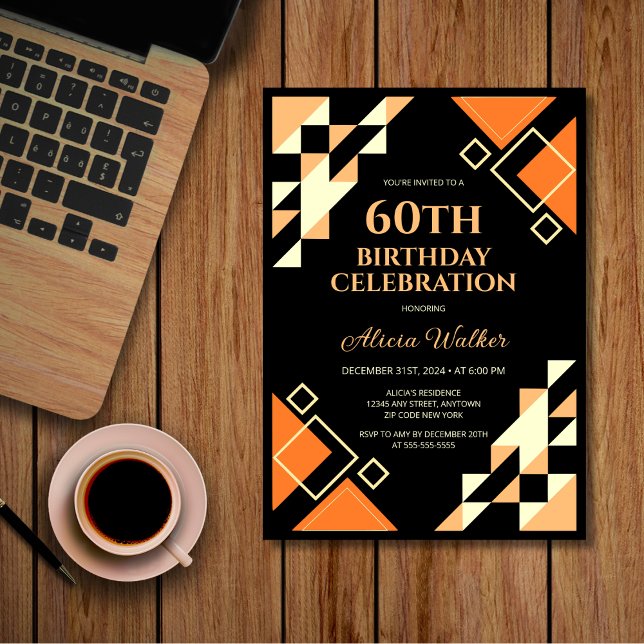Gult Orange Trimning Geometric Black Birthday Inbjudningar (Skapare uppladdad)