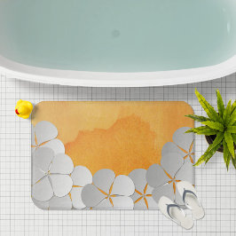 Gult-Orange vattenfärg och vita blommor Badrumsmatta