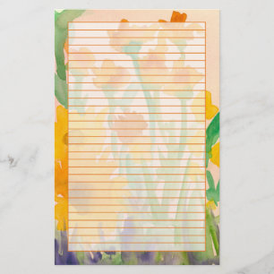 Gult Orange Vattenfärg Solrosola Bouquet Linten Brevpapper