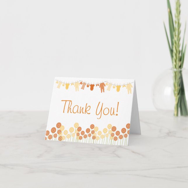 Gult & orangen beklär lite baby shower tackar tack kort (Framsida)