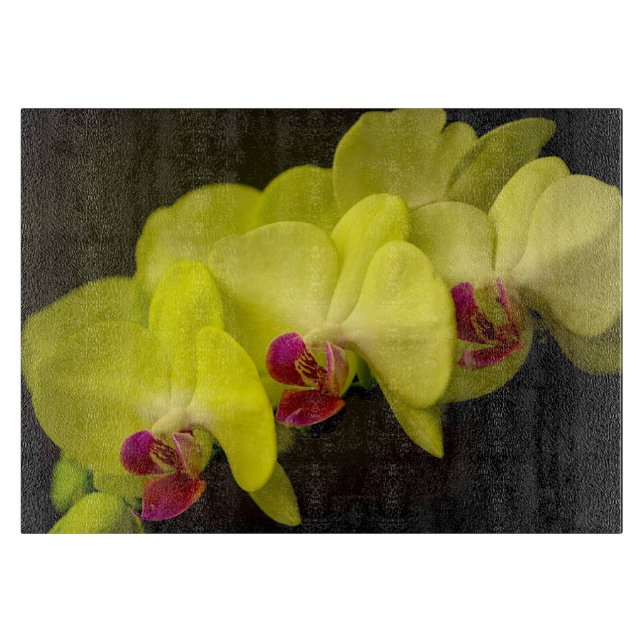 Gult Orchid - dekorativt glas (Framsidan)