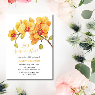 Gult Orchid Flower Blommar Surprise Birthday Inbjudningar