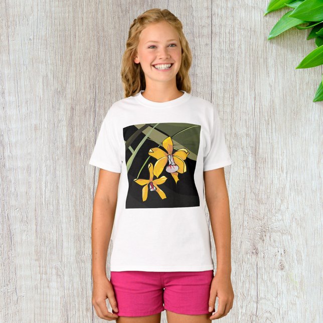 Gult Orchid Flower Tropical Botanical T Shirt (Skapare uppladdad)