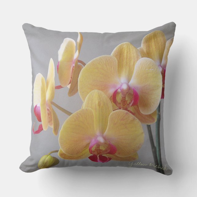 Gult Orchid Flowers Kudde (Framsida)
