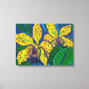 Gult Orchid Flowers, Pastel Painting Blommigt Art Canvastryck