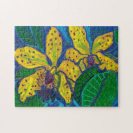 Gult Orchid Flowers, Pastel Painting Blommigt Art Pussel