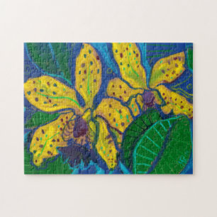 Gult Orchid Flowers, Pastel Painting Blommigt Art Pussel