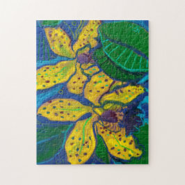 Gult Orchid Flowers, Pastel Painting Blommigt Art Pussel