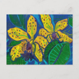 Gult Orchid Flowers, Pastel Painting Blommigt Art Vykort