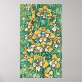 Gult Orchid Tropical Flowers Blommigt Painting Art Poster