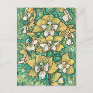 Gult Orchid Tropical Flowers Blommigt Painting Art Vykort