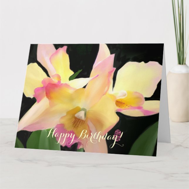 Gult Orchids Anpassningsbar Birthday Card Kort (Framsida)