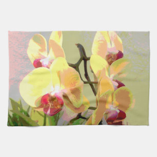 Gult Orchids i eftermiddags sol Kökshandduk