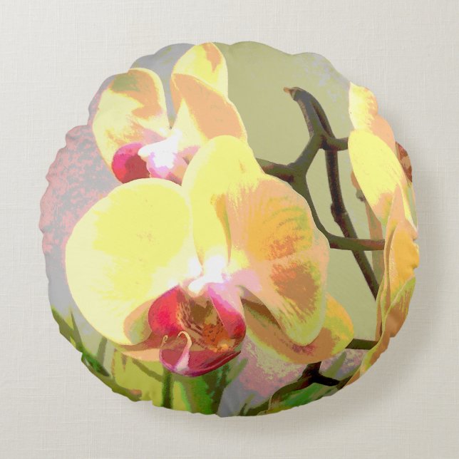 Gult Orchids i eftermiddags sol Rund Kudde (Framsidan)