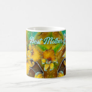 Gult Orchids Magic Guld Sparkles Stars Grönt Kaffemugg