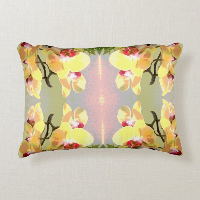 Gult Orchids Mönster Prydnadskudde (Framsidan)