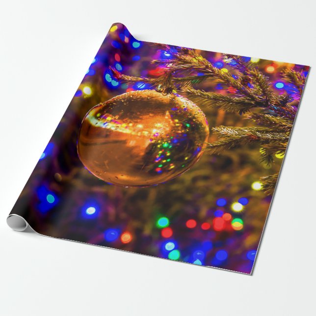 Gult Ornament Boll, färgfläckig Ljus Presentpapper (Utrullad)