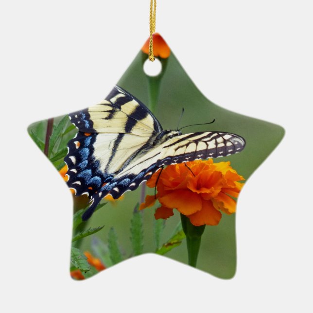 Gult Östra Tiger Swallowtail Julgransprydnad Keramik (Framsidan)