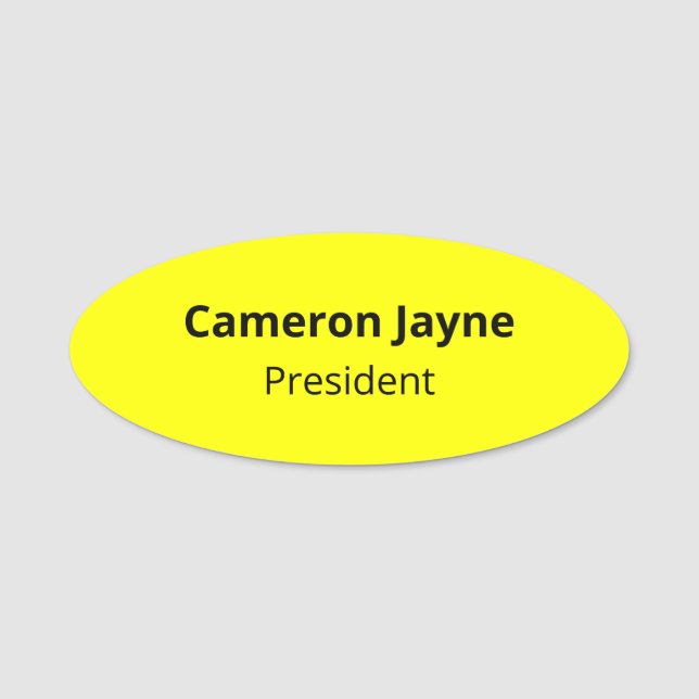 Gult Oval Namn bricka för anställda, magneter elle Namnbricka (Framsida)