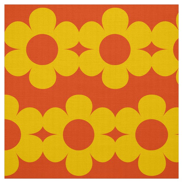 Gult på Orange Flower rand Retro Fabric 60s Tyg (Provkarta)