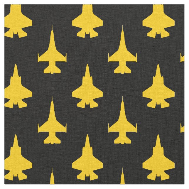 Gult på svart F16 och F35 Mönster Tyg (Närbild)