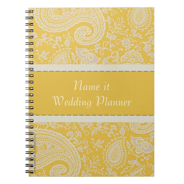 Gult paisley Indian Damask Wedding Planner Anteckningsbok (Framsidan)