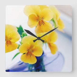 Gult Pansies Lila Vas Pansy Flowers Spa Bath Fyrkantig Klocka