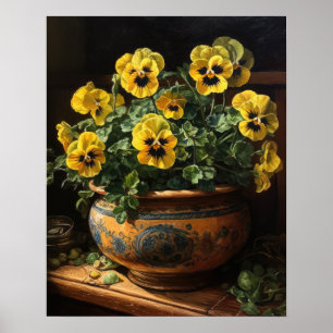 Gult Pansy Flowers Art Print Poster